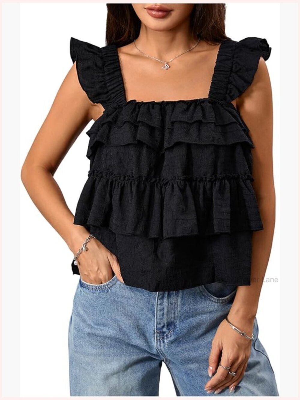 Women's Ruffle Cap Sleeve Square Neck Babydoll Peplum Blouse